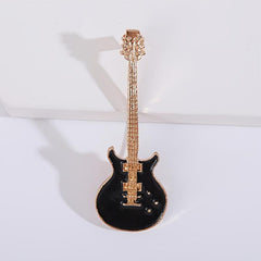 Pop Musical Instrument Guitar Breast Floral Pin Men Unisex
