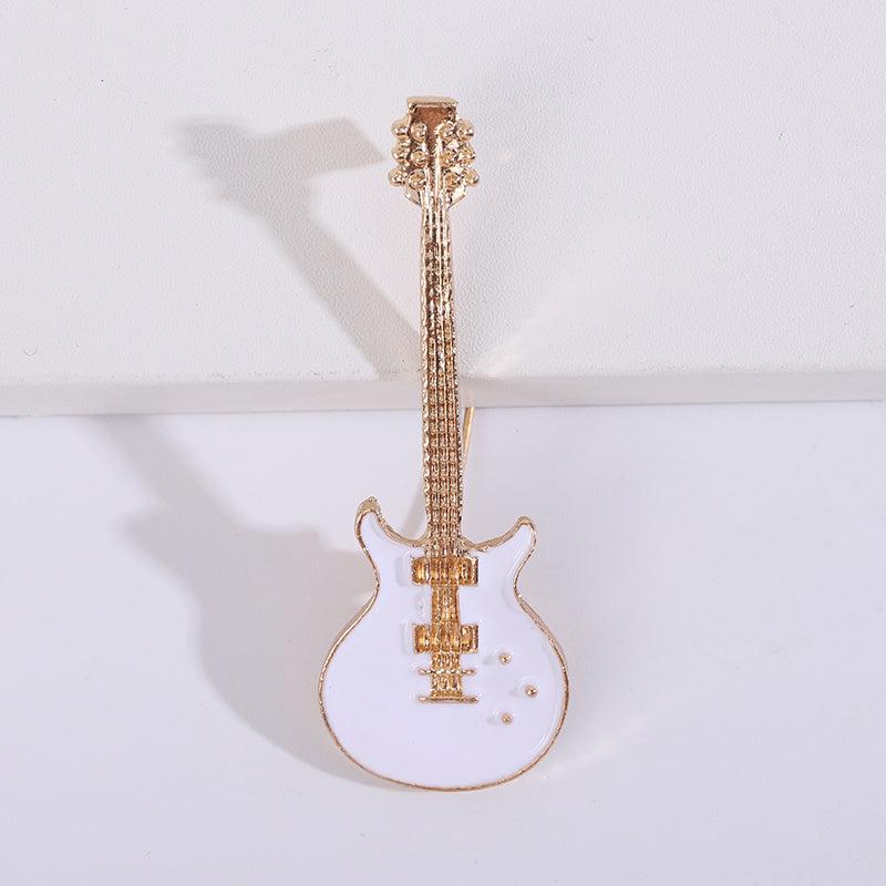Pop Musical Instrument Guitar Breast Floral Pin Men Unisex