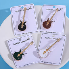 Pop Musical Instrument Guitar Breast Floral Pin Men Unisex
