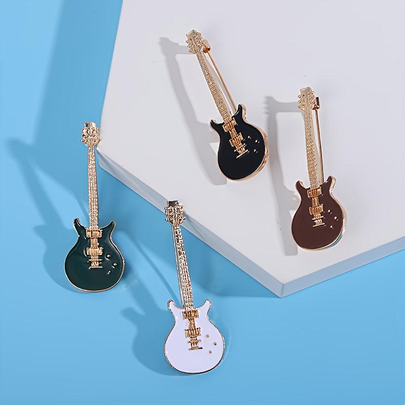 Pop Musical Instrument Guitar Breast Floral Pin Men Unisex