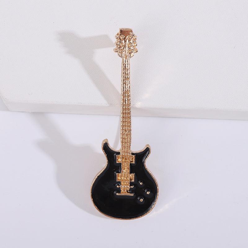 Pop Musical Instrument Guitar Breast Floral Pin Men Unisex