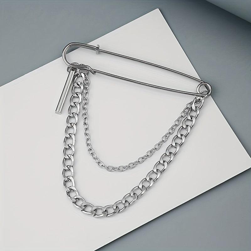 Men's Chain Pin Brooch Street Metal Decoration Hip hop Western Clothing Accessor