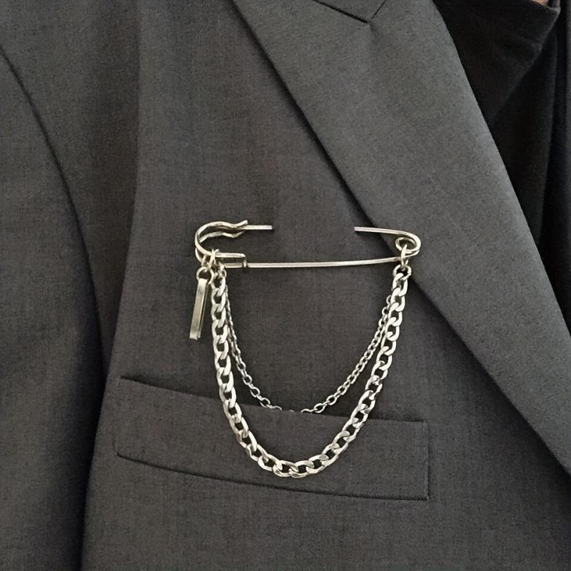 Men's Chain Pin Brooch Street Metal Decoration Hip hop Western Clothing Accessor