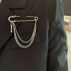 Men's Chain Pin Brooch Street Metal Decoration Hip hop Western Clothing Accessor