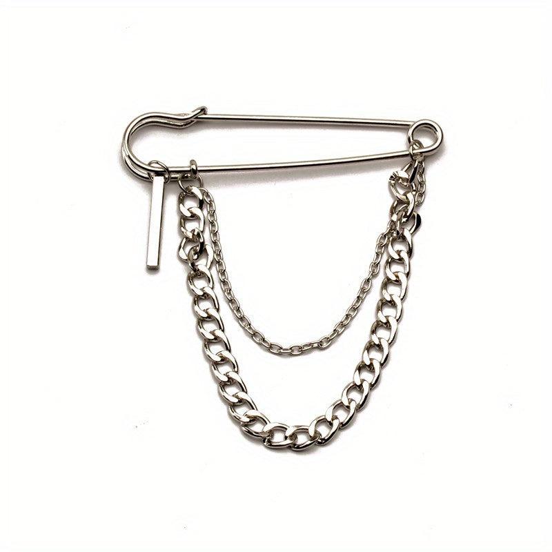 Men's Chain Pin Brooch Street Metal Decoration Hip hop Western Clothing Accessor