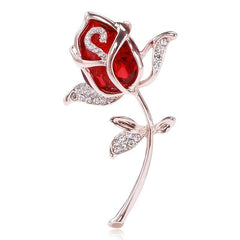 Elegant Rose Flower Crystal Brooch Pin for Women
