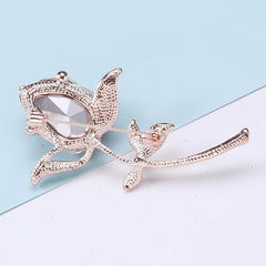 Elegant Rose Flower Crystal Brooch Pin for Women