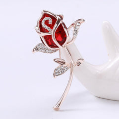 Elegant Rose Flower Crystal Brooch Pin for Women