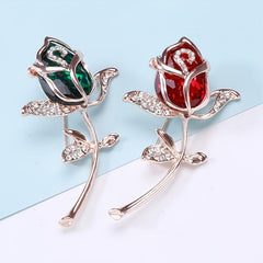 Elegant Rose Flower Crystal Brooch Pin for Women