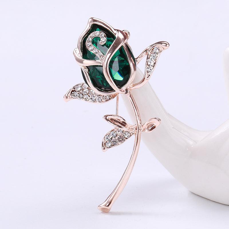 Elegant Rose Flower Crystal Brooch Pin for Women