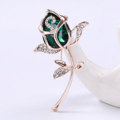 Elegant Rose Flower Crystal Brooch Pin for Women