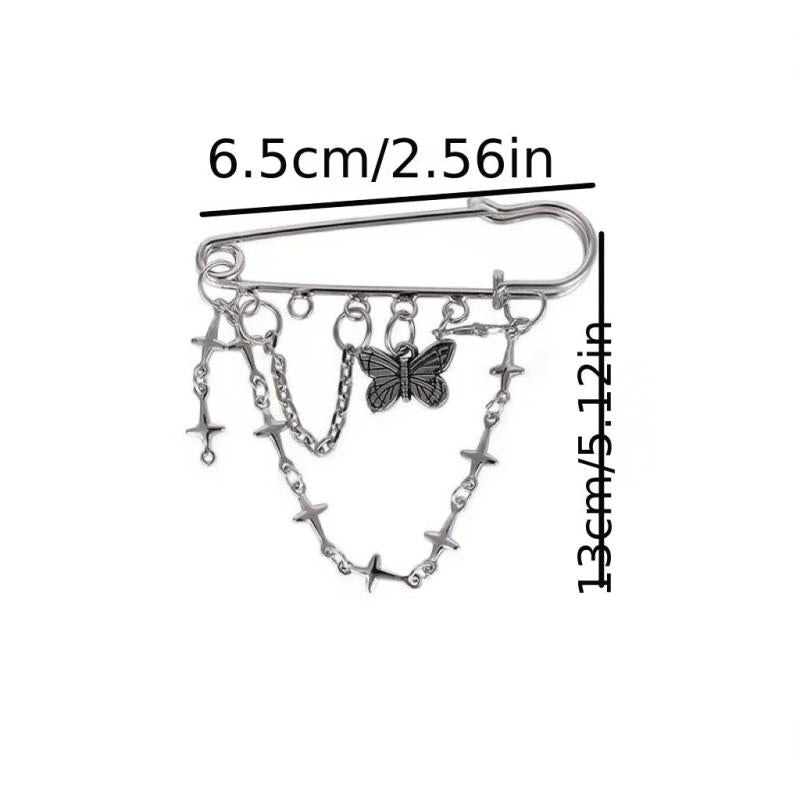 Butterfly Cross Chain Brooch Minimalist Tassel Pin