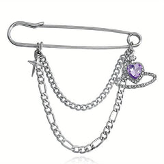 Cold Wind Chain Brooch Hip Hop Love Pin Suit Jacket Accessories Men Women