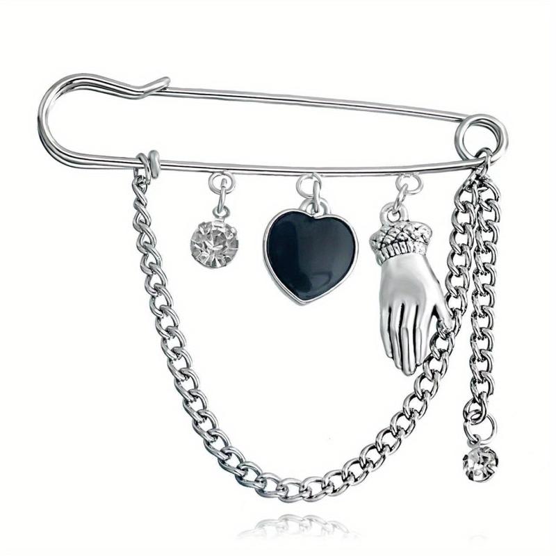 Cold Wind Chain Brooch Hip Hop Love Pin Suit Jacket Accessories Men Women