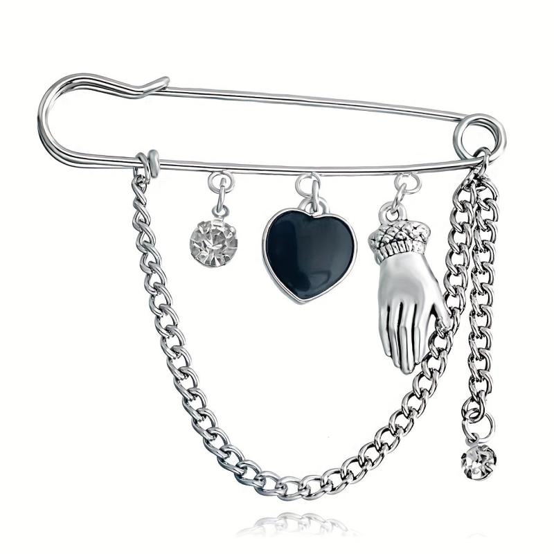 Cold Wind Chain Brooch Hip Hop Love Pin Suit Jacket Accessories Men Women