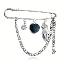 Cold Wind Chain Brooch Hip Hop Love Pin Suit Jacket Accessories Men Women