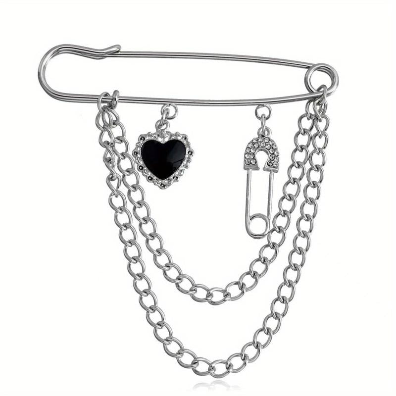 Cold Wind Chain Brooch Hip Hop Love Pin Suit Jacket Accessories Men Women