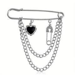 Cold Wind Chain Brooch Hip Hop Love Pin Suit Jacket Accessories Men Women