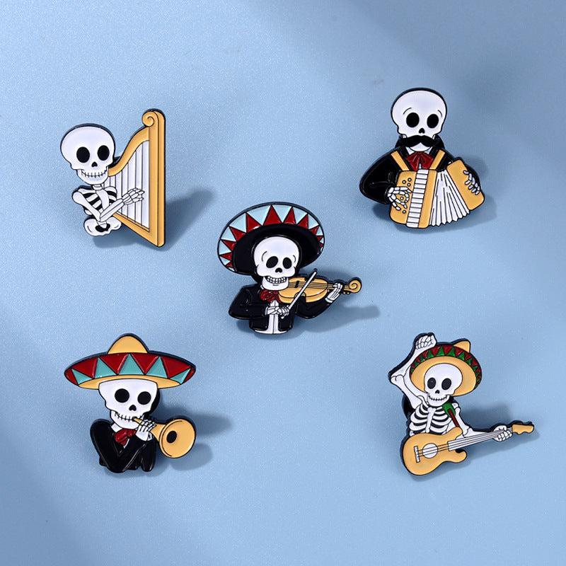 Skull Instrument Brooch for Men
