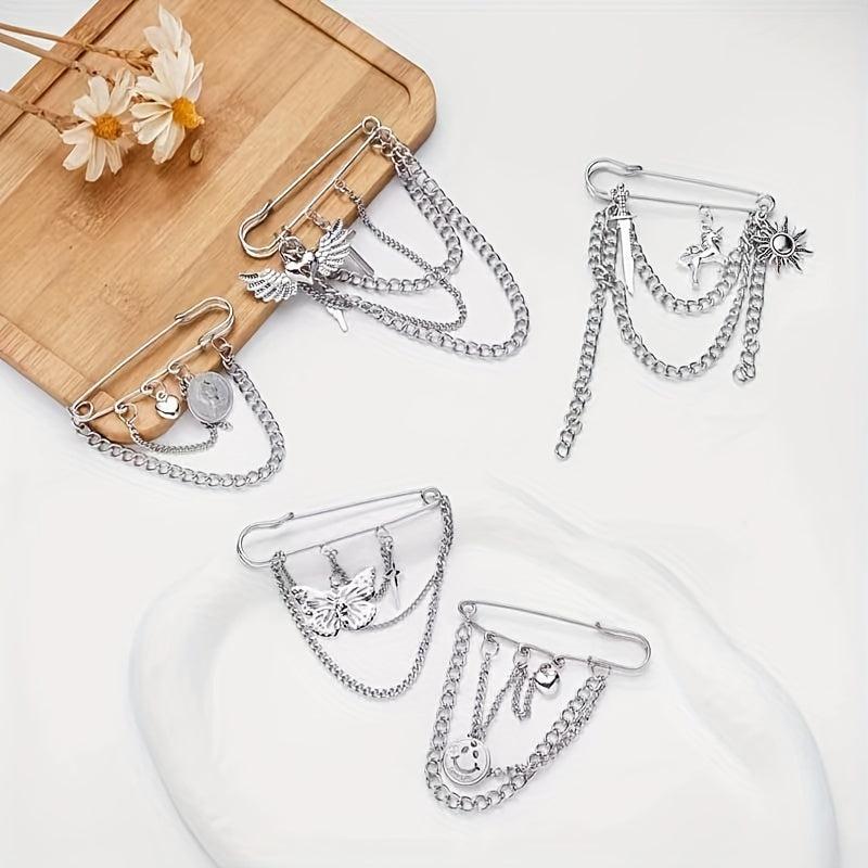 Metal Chain Pin Ins Tide Brooch Hip Hop Decoration Unisex