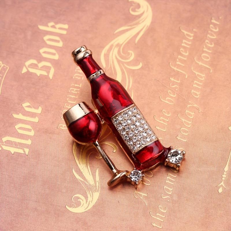 Rhinestone Wine Bottle Wine Glass Brooch Clothing Backpack Creative Pin