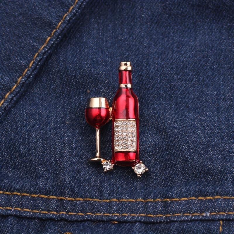 Rhinestone Wine Bottle Wine Glass Brooch Clothing Backpack Creative Pin