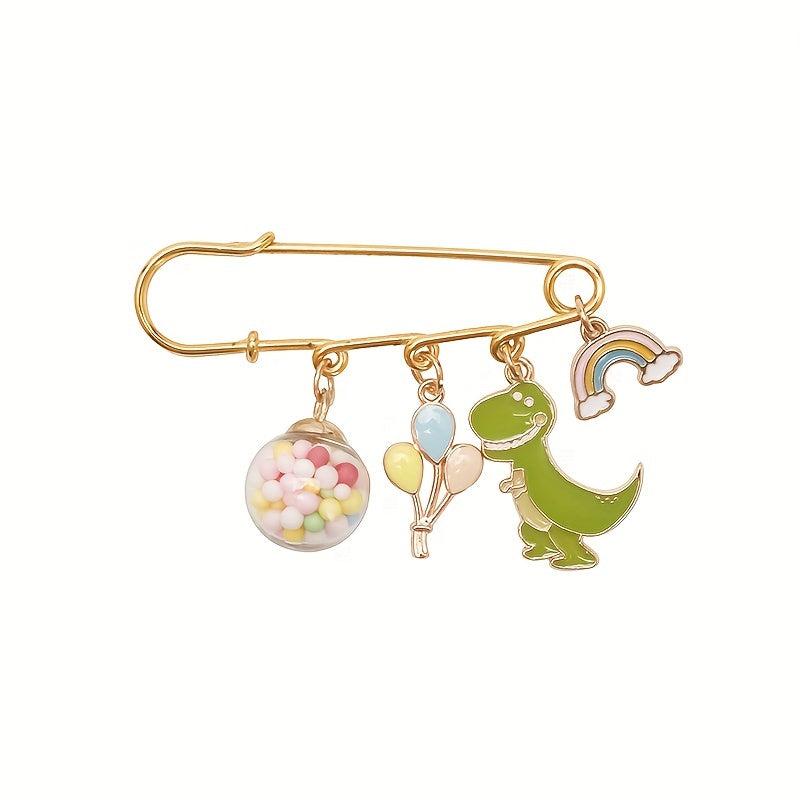 Dino Balloon Rainbow Bridge Brooch Cartoon Pin Anti-light Buckle