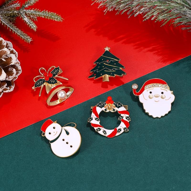 Christmas Drip Oil Santa Claus Tree Wreath Snowman Brooch