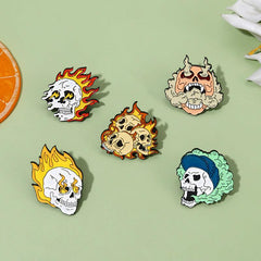 Skeleton Flame Ghost Brooch Pin