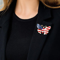 US Flag Brooch with Diamonds Oil Painting Pin