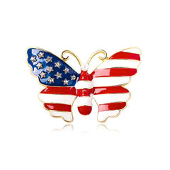 US Flag Brooch with Diamonds Oil Painting Pin