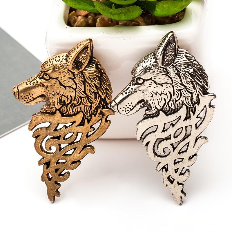 Retro Men's Wolf Head Brooch Pin Collar Accessory