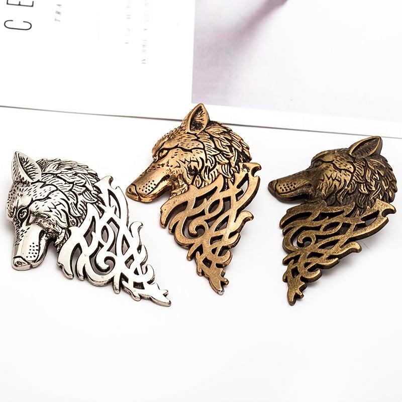 Retro Men's Wolf Head Brooch Pin Collar Accessory
