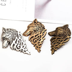 Retro Men's Wolf Head Brooch Pin Collar Accessory