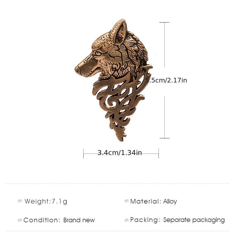 Retro Men's Wolf Head Brooch Pin Collar Accessory
