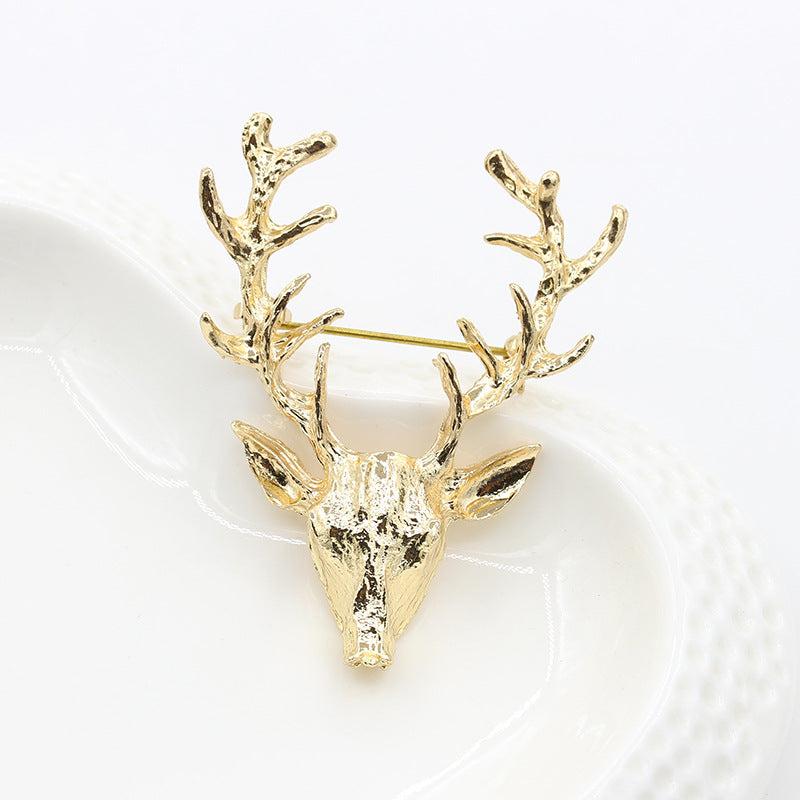 Men's Elk Brooch Golden Antlers Pin Christmas Gift