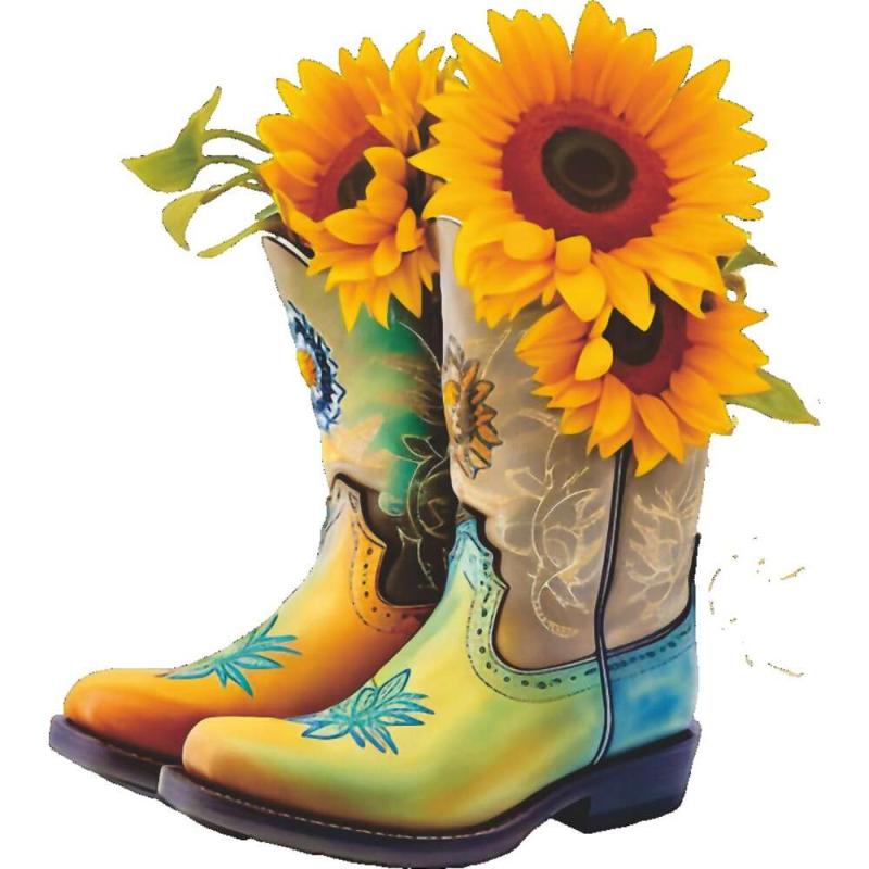 Sunflower Cowboy Boots Iron on Patches For Men