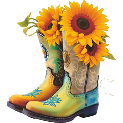 Sunflower Cowboy Boots Iron on Patches For Men