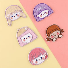 5pcs Girl Embroidered Cloth Patches DIY Sewing Appliques