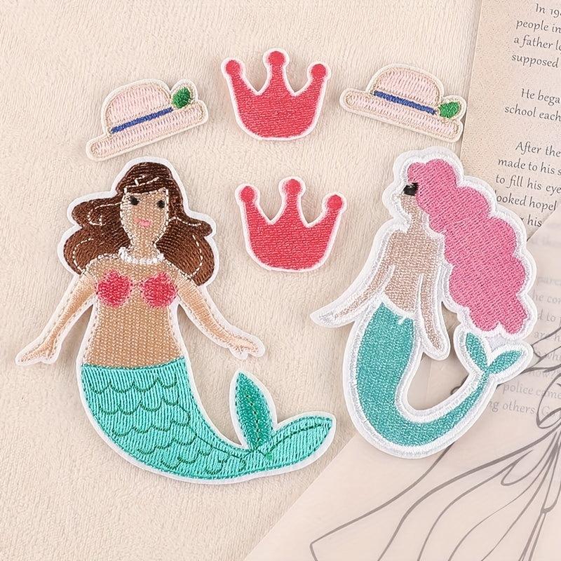 6pcs Mermaid Crown Hat Cloth Stickers DIY Decoration Accessories