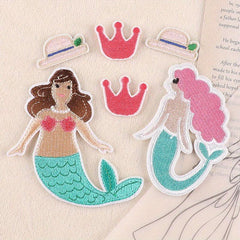 6pcs Mermaid Crown Hat Cloth Stickers DIY Decoration Accessories