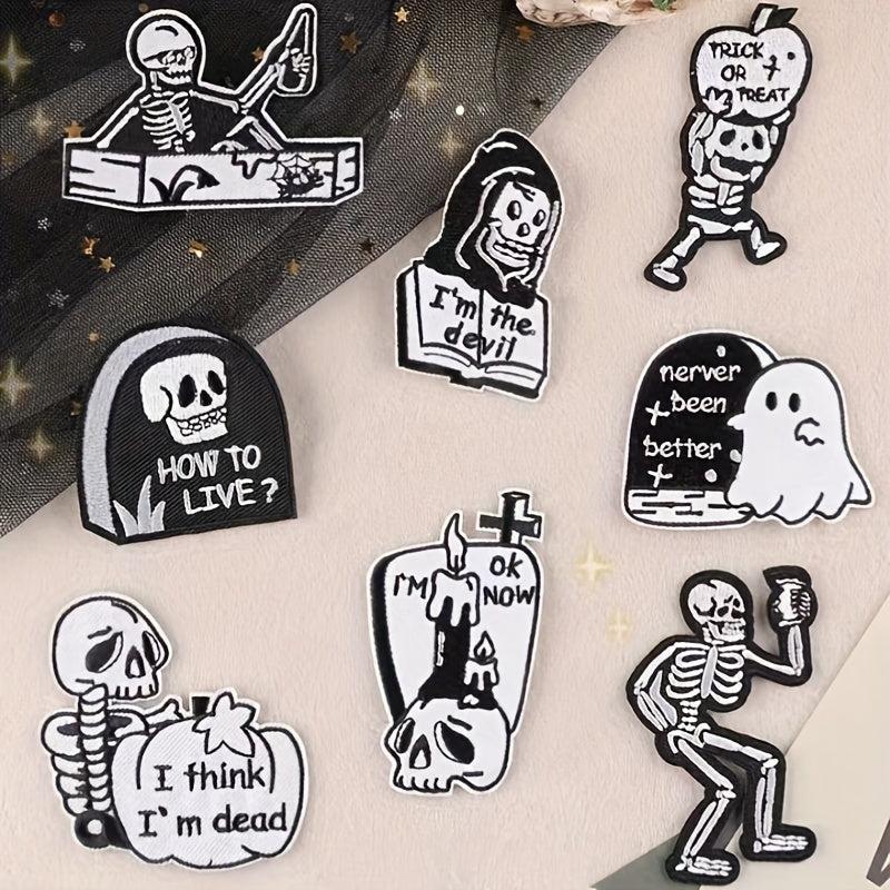 8pcs Skull Embroidery Patches Cloth Stickers For Men