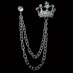 Men's Rhinestone Crown Tassel Chain Brooch Pin