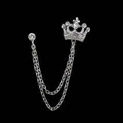 Men's Rhinestone Crown Tassel Chain Brooch Pin