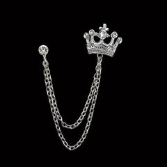 Men's Rhinestone Crown Tassel Chain Brooch Pin