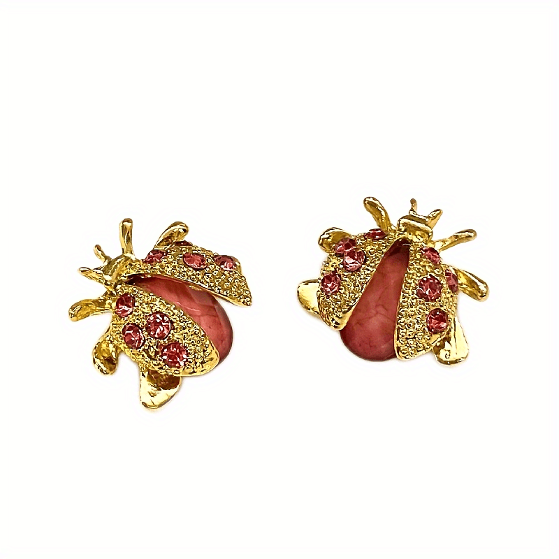 Golden Tone Rhinestones Ladybug Brooch Pin