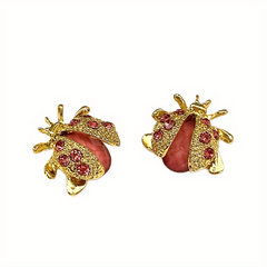 Golden Tone Rhinestones Ladybug Brooch Pin
