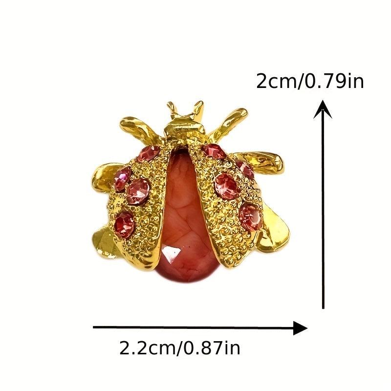 Golden Tone Rhinestones Ladybug Brooch Pin
