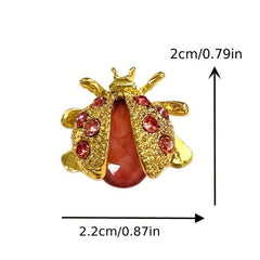 Golden Tone Rhinestones Ladybug Brooch Pin