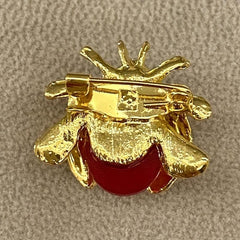 Golden Tone Rhinestones Ladybug Brooch Pin